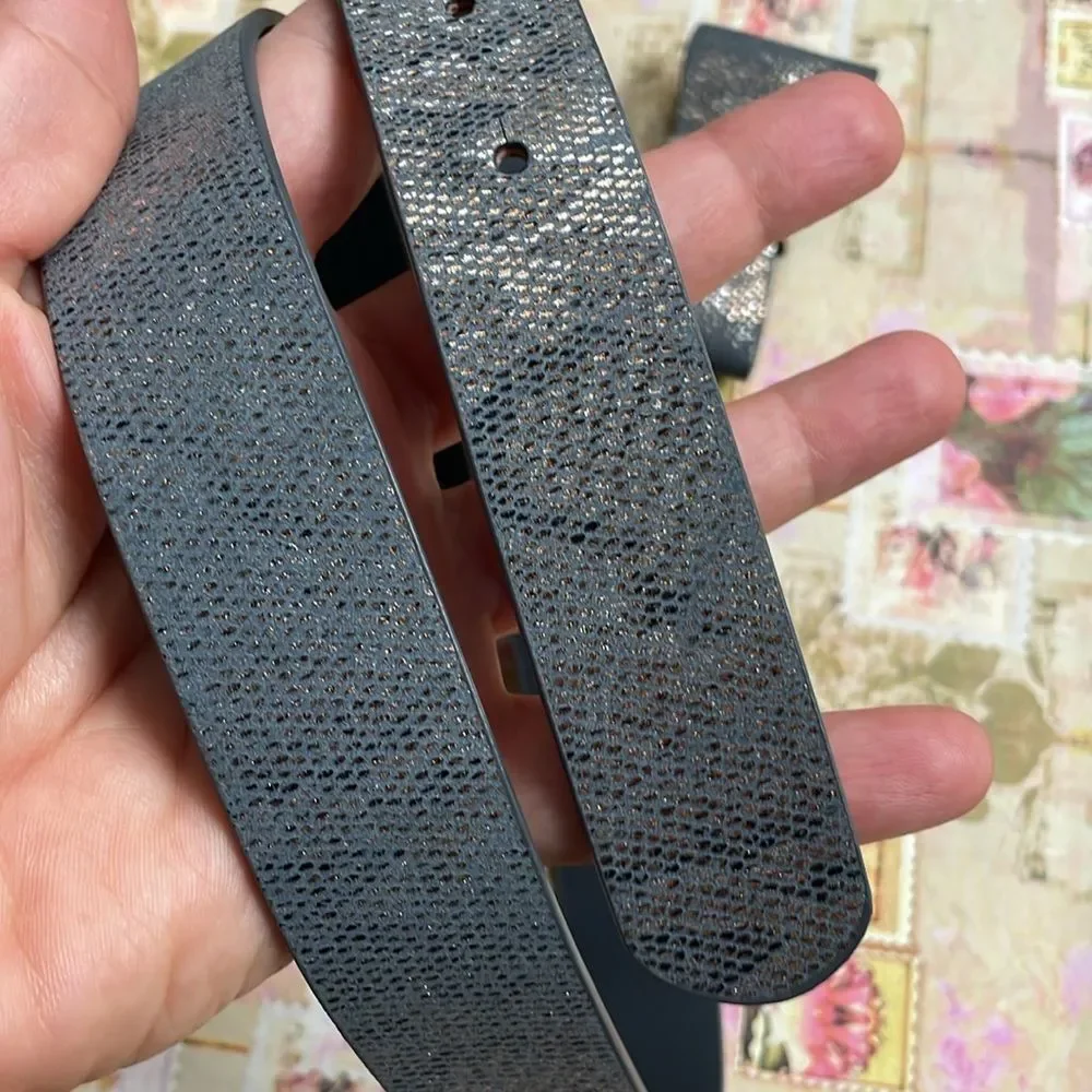 H &M Faux Leather Snake Skin Gray Gold Glitter Bow Belt #725950